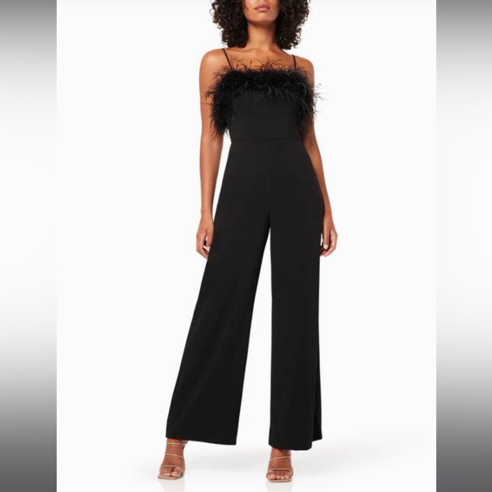 Elliatt Black Feather-Trim Jumpsuit